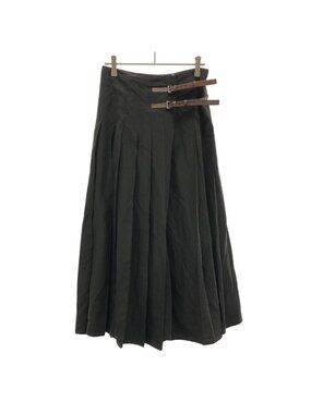 Prada Leather Belted Silk Wrap Skirt Black 36